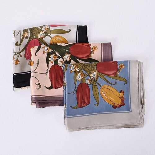  summer new style plain floral fashion small square scarf satin silk 70*70 square silk scarf wholesale cross-border