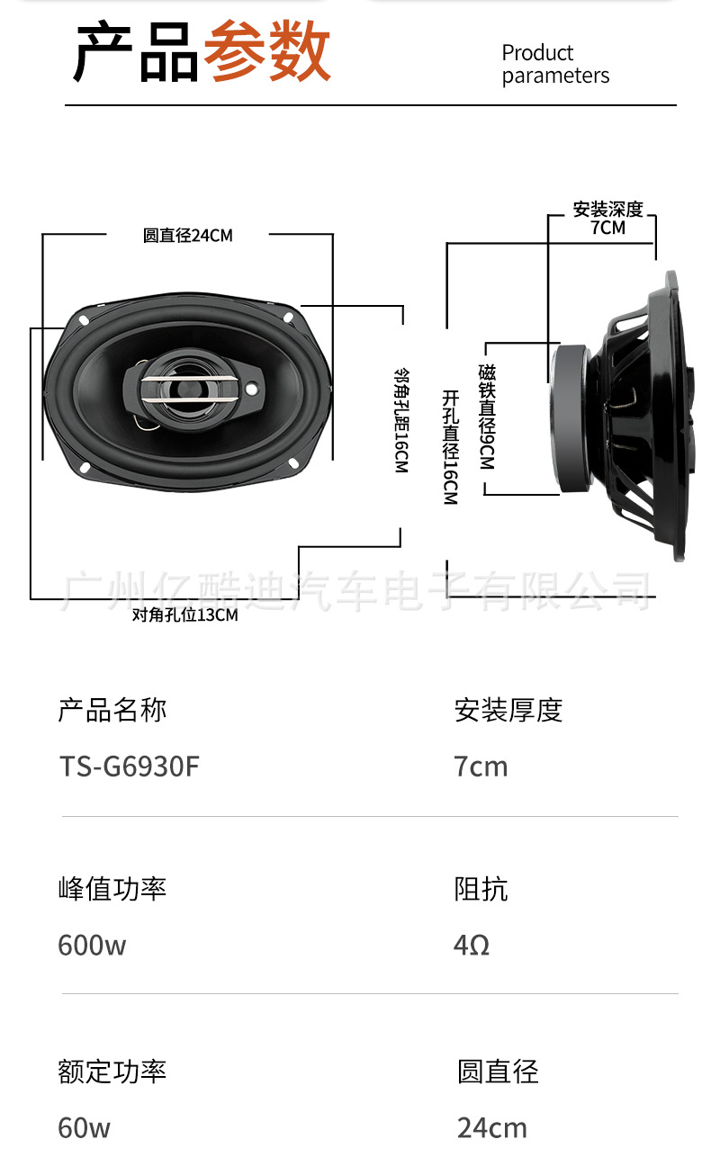 Cross-Border Factory Direct Sales and Wholesale Ts Car Speakers Coaxial Full-Range Car Audio 4-Inch 5inch 6inch 6x9inch Modification