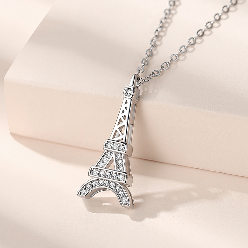 Plata esterlina S925 mini París Torre diamante estilo europeo y americano collar de moda amor romántico creativo plata clavícula cadena