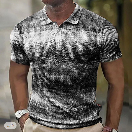 Cross-border European and American New Golf Shirt Short-sleeved Waffle Polo Shirt Color Block Graphic Printed Three-button Polo Shirt