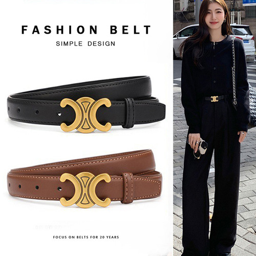 Victory Arch Women's Genuine Leather Versatile Fashion Trendy High-End Belt Decorative Pants and Jeans Belt Black