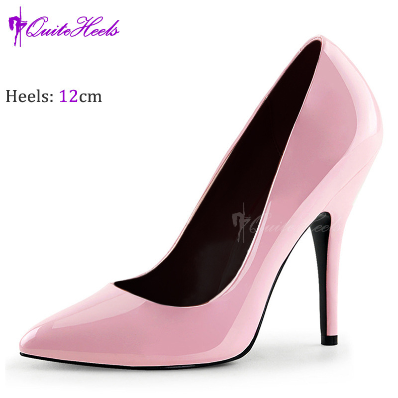 Special Clearance Sale: 12cm Cross-Dressing Large Size 36-46 Sexy High Heels, Shallow Pointed Toe Shiny Single Shoes