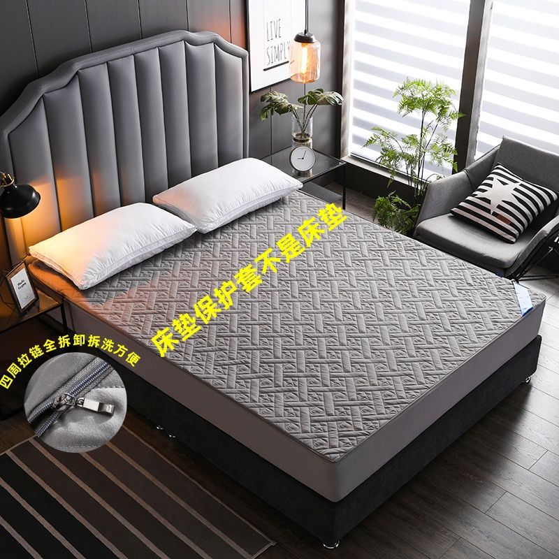 新款夹棉六面全包床笠防滑可拆卸四面拉链加厚床罩席梦思床垫罩子