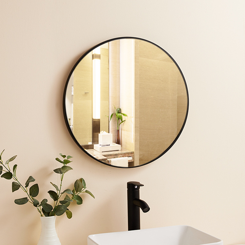 European, American, Japanese, Southeast Asian Aluminum-Framed Round Mirror, No-Drill Bathroom Mirror, Restroom Mirror, Toilet Mirror
