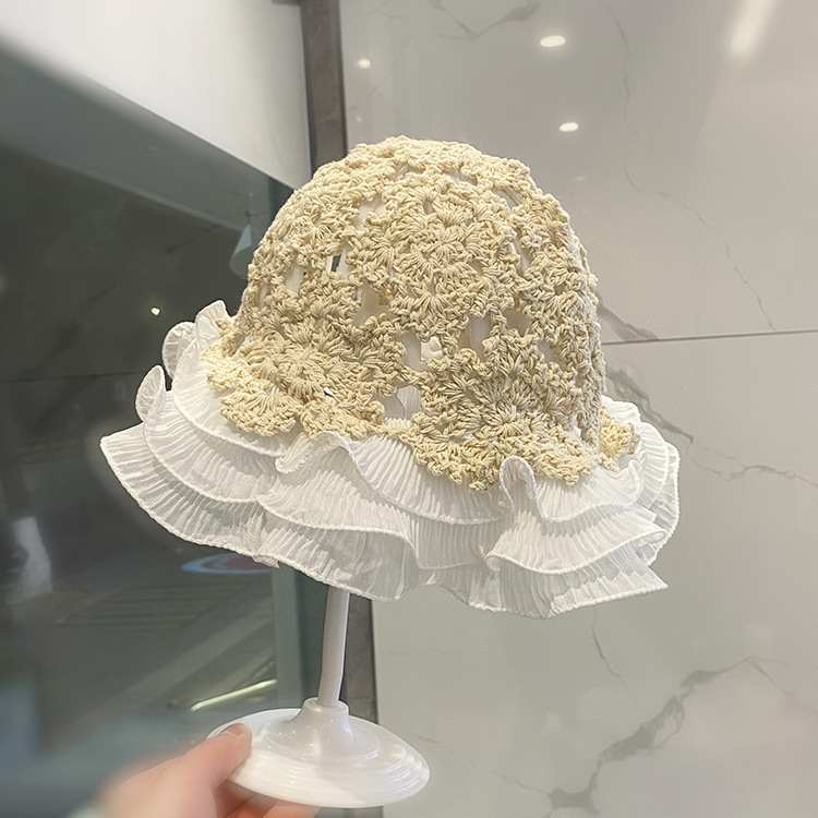 春夏薄款手工编针织帽女镂空钩花毛线帽甜美文艺显脸小包头堆堆帽|undefined