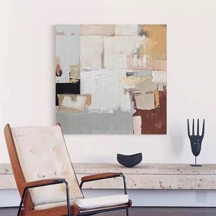American Hand-Painted Abstract Oil Painting B&B Living Room Entrance Wabi-Sabi Style Texture Decorative Painting Industrial Style Square Hanging Painting