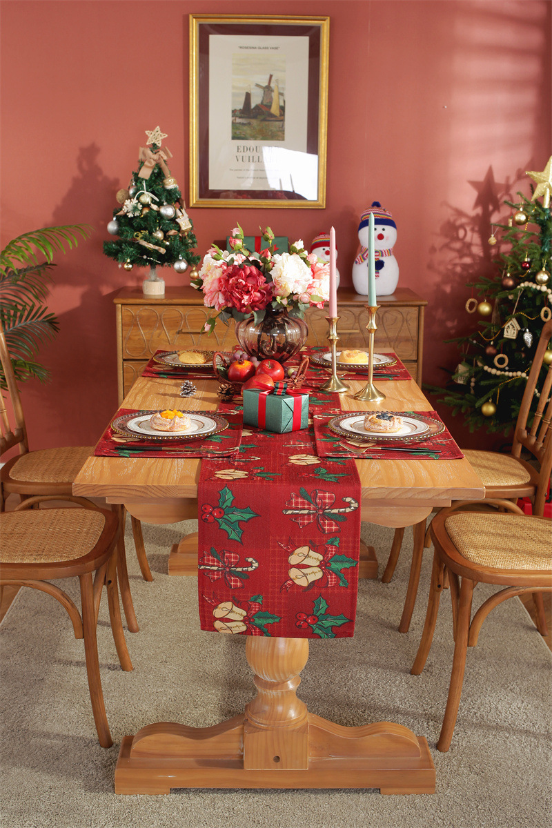 Runner da tavola natalizio stampato in policotone albero di Natale fiocco di neve tovaglietta tovagliolo tovaglia decorativa_voghion.com