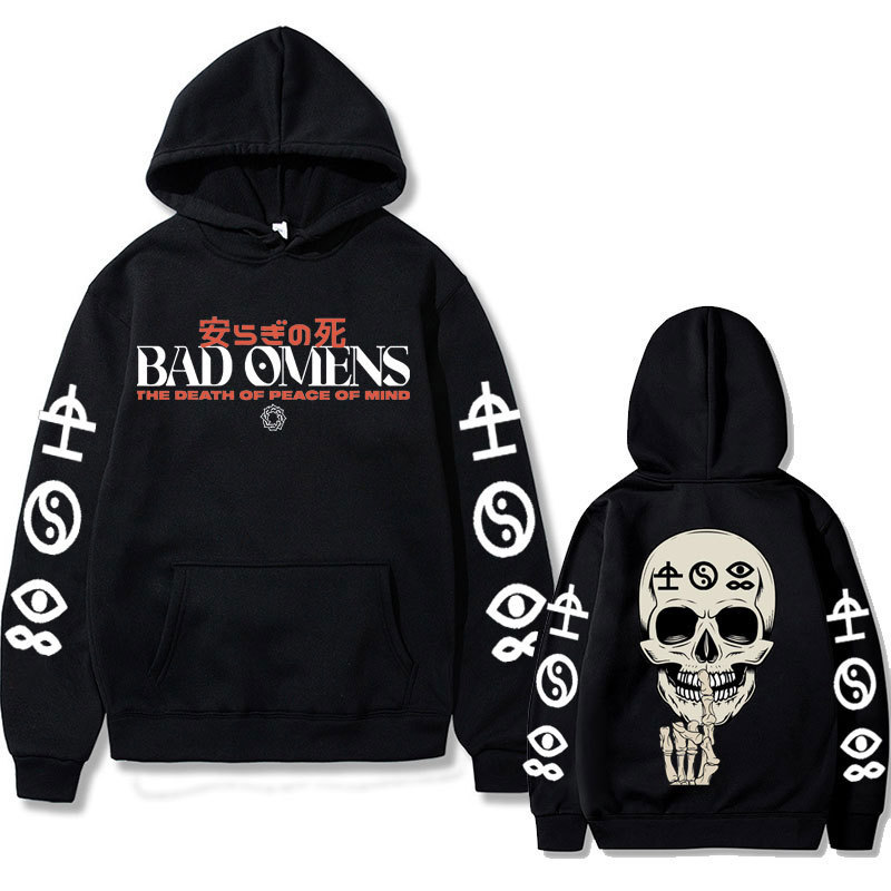 Bad Omens Band Song Like a Villain Double-Sided Printed Sweatshirt Skeleton Graphic Sweatshirt Men and Women Retro Rock