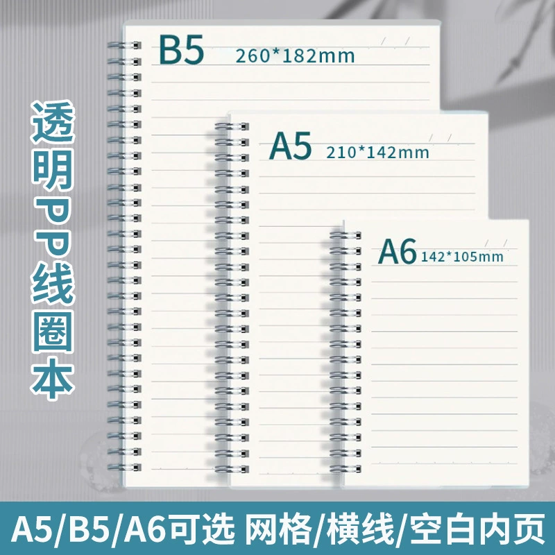 Spiral Notebook, Transparent PP Cover, A6/A5/B5 Tear-Off Sheets, Lined/Squared/Blank