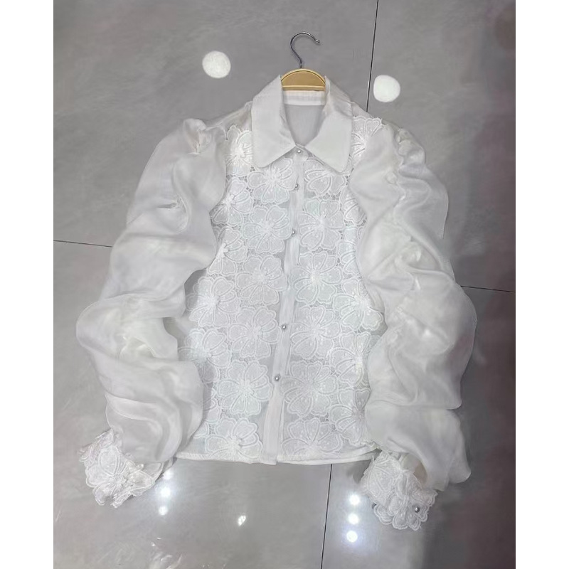 Women's Clothing Light Luxury Temperament Lapel Flower Slim Top Design Niche Single Breasted Shirt_voghion.com