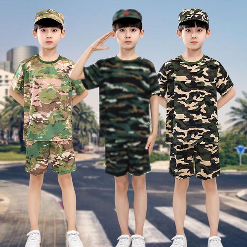 Children's military-style camouflage suit set summer camp unisex preschool physical training exercise dry-fit short-sleeved performance costume