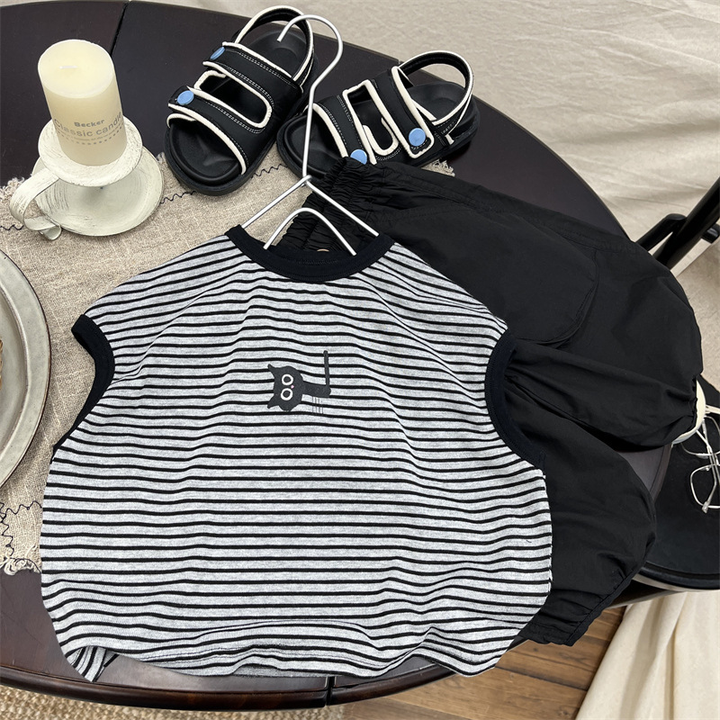 2025 Summer New Arrival Children's Girl's Boy's Cute Striped Casual Simple Stylish T-Shirt Top