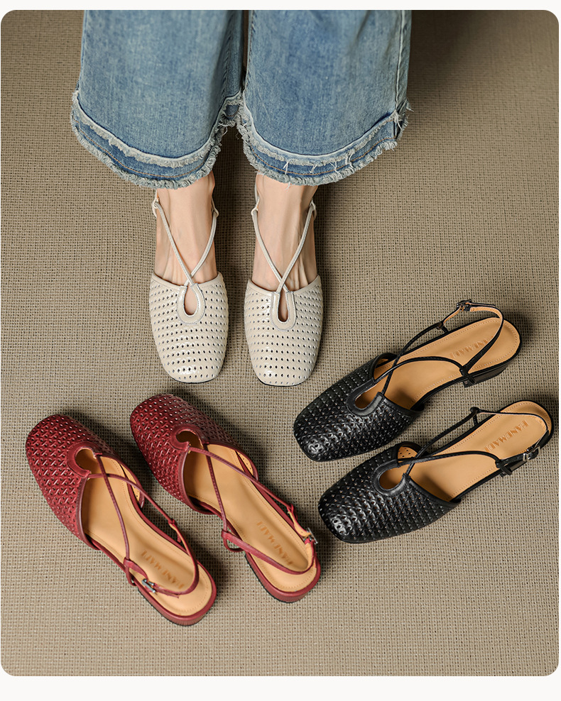 Sandal nữ Mary Jane quai chéo hở gót, gót thô 3 cm, mũi tròn bít — đen chi tiết 6