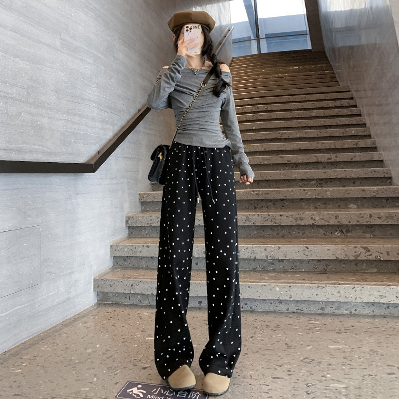 Retro black autumn comfortable trousers