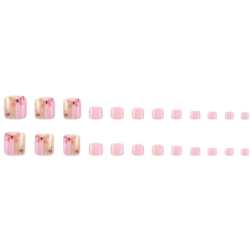 Otoño nuevos productos terminados de uñas de pie al por mayor parches de uñas de pie de mariposa rosa, uñas de uñas, explosiones transfronterizas