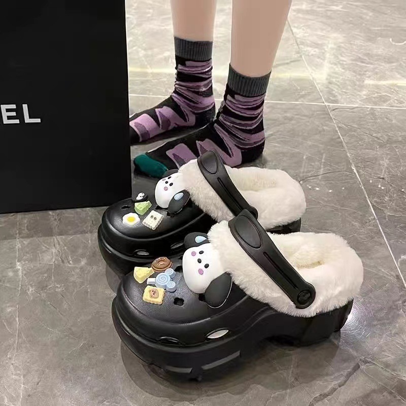 3.5cm棉拖鞋女款秋冬季洞洞鞋加绒新款厚底防滑保暖可拆卸棉拖外|undefined