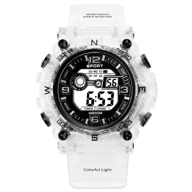 Suministro directo de fábrica transfronterizo popular dial grande reloj electrónico transparente hombres y mujeres estudiantes reloj de moda deportivo multifuncional