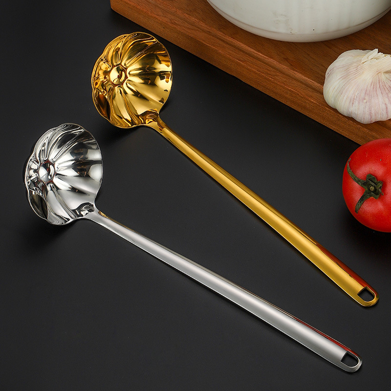 Gold 304 stainless steel lotus-shaped soup bowl ladle grease separator long handle hot pot spoon kitchen cooking long handle soup strainer