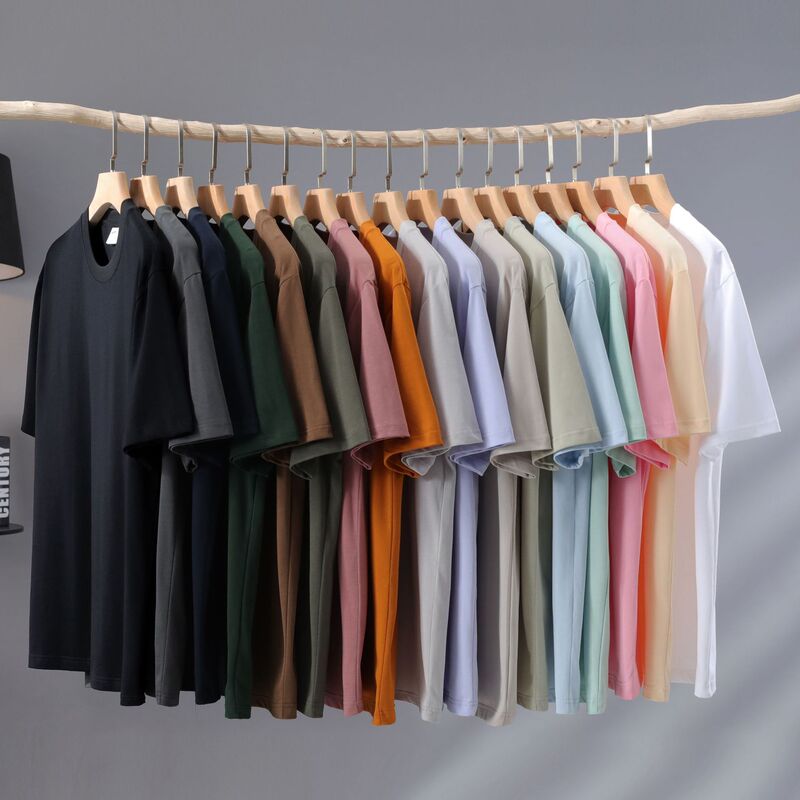 Heavy Weight 240g Right Shoulder Double Yarn Pure Cotton Round Neck Short-Sleeved T-Shirt for Men and Women Summer Pure Color Casual Bottoming Top Wholesale Heavy Weight 240g Right Shoulder Double Yarn Pure Cotton Round Neck Short-Sleeved T-Shirt for Men and Women Summer Pure Color Casual Bottoming Top Wholesale