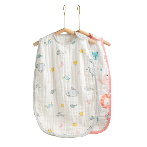 Baby onesie sleeping bag summer newborn baby sleeveless four-layer gauze pure cotton children anti-kick blanket all-season universal