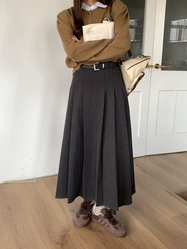 GAGD French Style Pleated A-line Wool Blazer Skirt - Autumn/Winter High-Waisted Retro Medium-Length Pleated Skirt