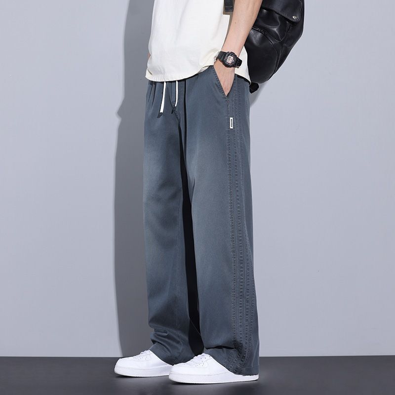 2025 Summer Popular Lyocell Straight Casual Pants Men's Loose Versatile Fashionable Wide-Leg Casual Pants Men's Pants