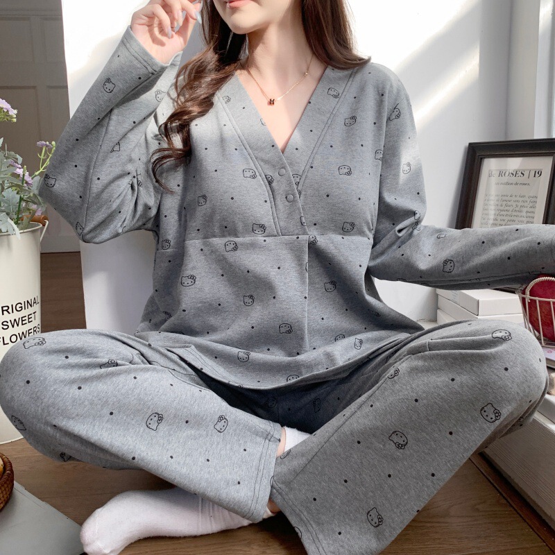 Confinement clothing cardigan spring and autumn postpartum maternity nursing clothing maternity pajamas sweat-absorbent breathable pregnancy summer wearable