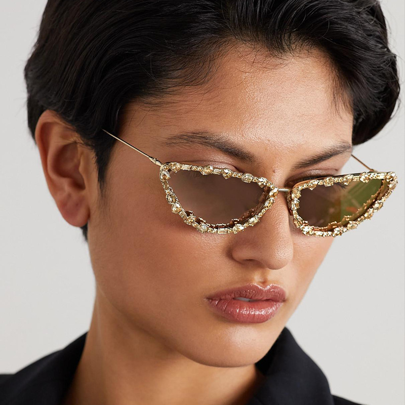 2023歐美鑲鑽墨鏡女個性貓眼太陽眼鏡跨境sunglasses批發y2k時尚