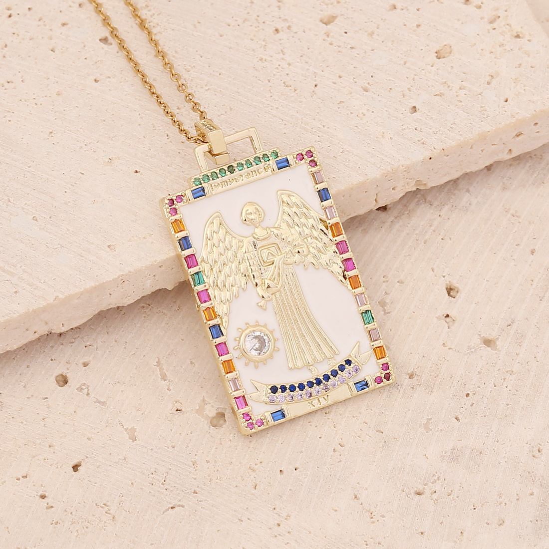 fashion tarot card pendant retro dripping oil copper necklace