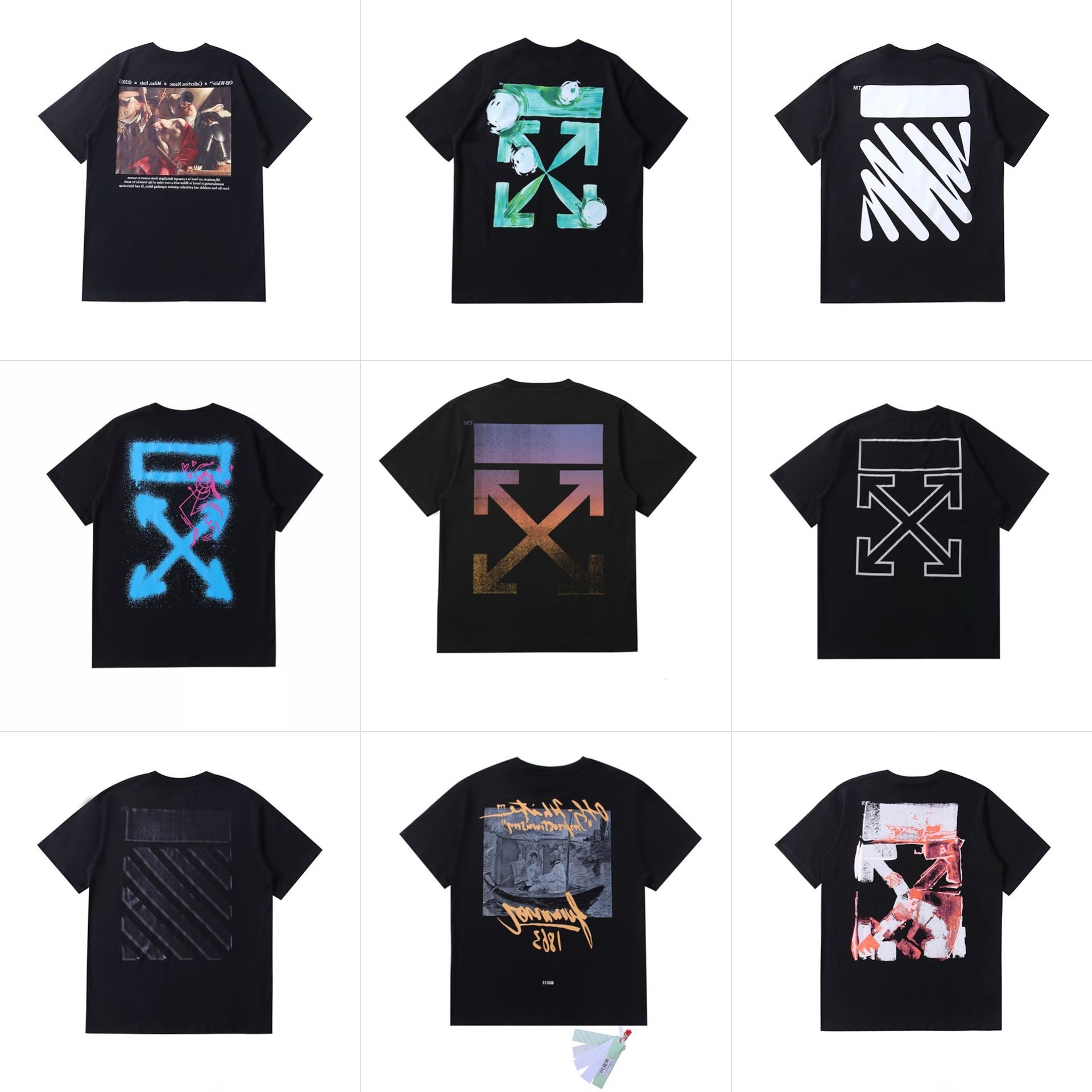 跨境欧美OFF渐变宗教虎年波浪线反光箭头男款潮牌大码短袖