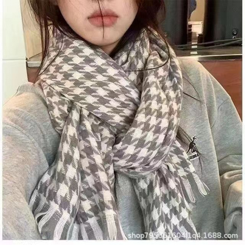 2025新款围巾女秋冬氛围感韩系纯色千鸟格美拉德围脖仿羊绒百搭|undefined