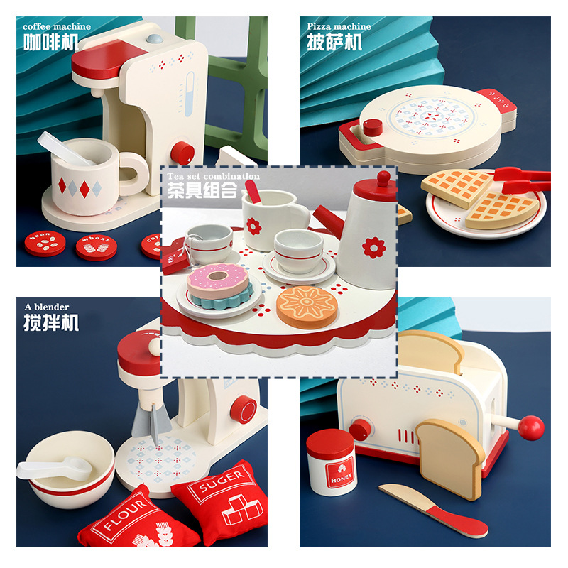 Juego de té de simulación de casa de juegos de madera para niños y niñas, té de la tarde, juguetes de cocina, jardín de infantes para niños, regalo de cumpleaños