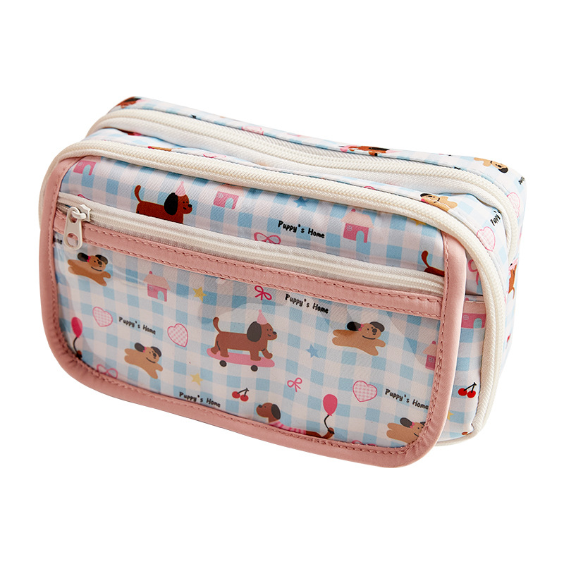 Nuevo bolsillo de pluma multicapa de gran capacidad pequeño fresco lindo bolsillo de papelería de estudiantes ins viento de alto valor facial caja de papelería plegable