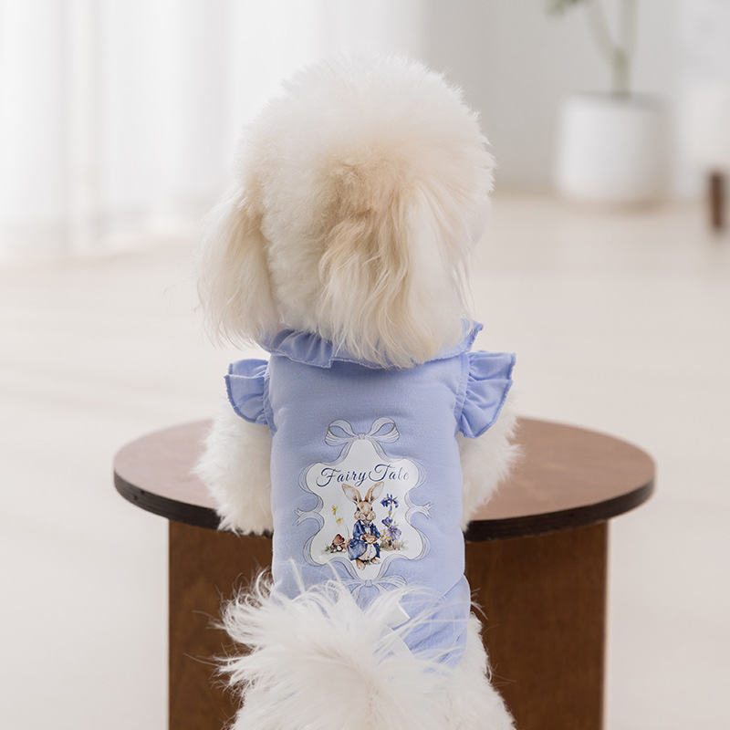 Primavera y verano ropa de cachorro dibujos animados impresión de collar de encaje tracción chaleco pequeño perro que osos peluche ropa de perro