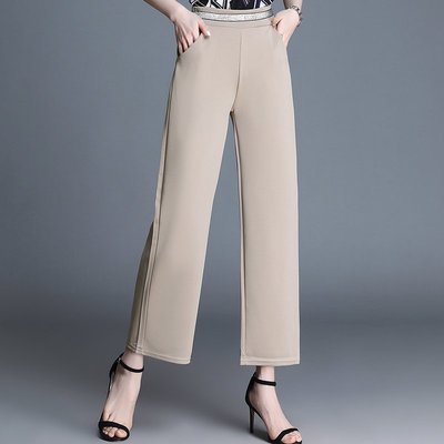 2021夏季新款女装烟管裤职业休闲裤子高腰宽松西装裤黑色直筒裤子