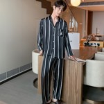 Осенняя пижама для влюбленных, шелковый летний мультяшный лонгслив