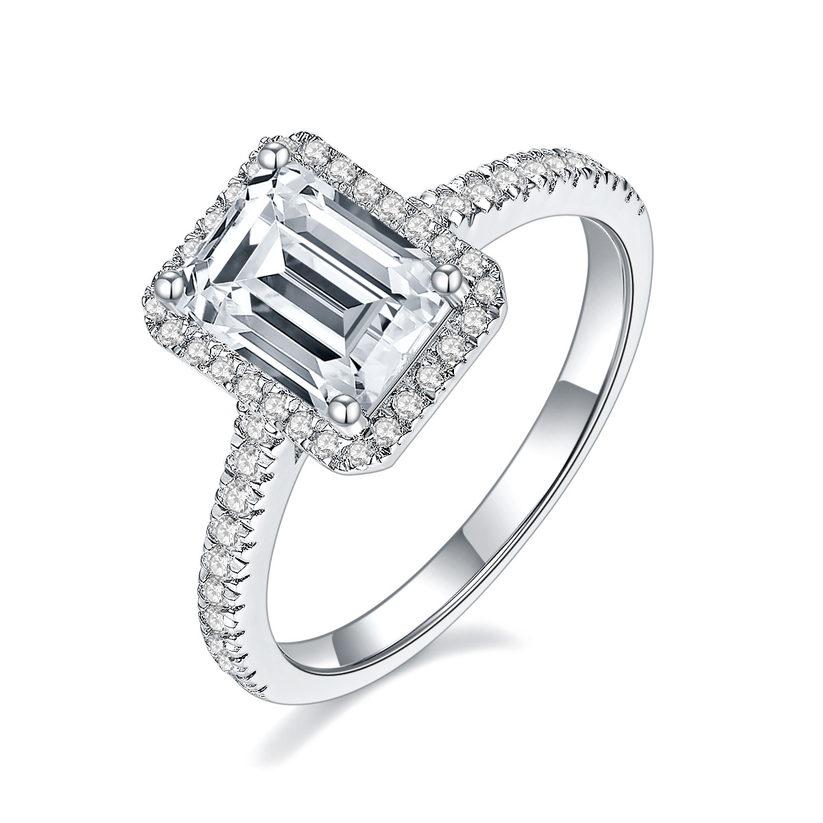 Venta caliente transfronteriza de Europa y América 6*8mm Esmeralda anillo de diamantes de Las Mujeres S925 plateado 18K anillo de oro