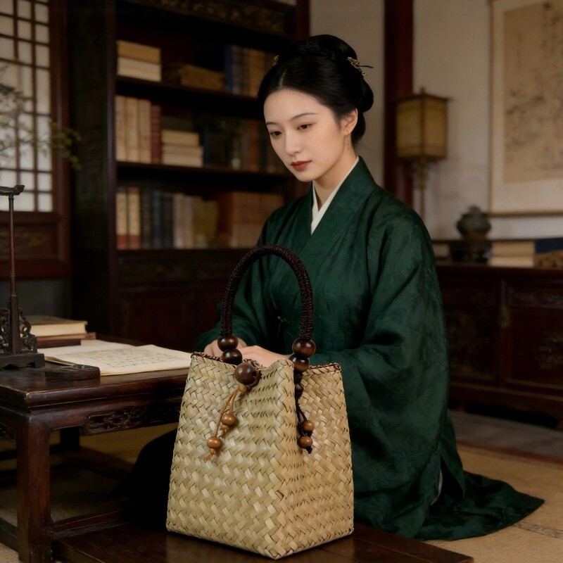 新中式手工草编包女复古国风手提包婚庆伴手礼编织包简约时尚包
