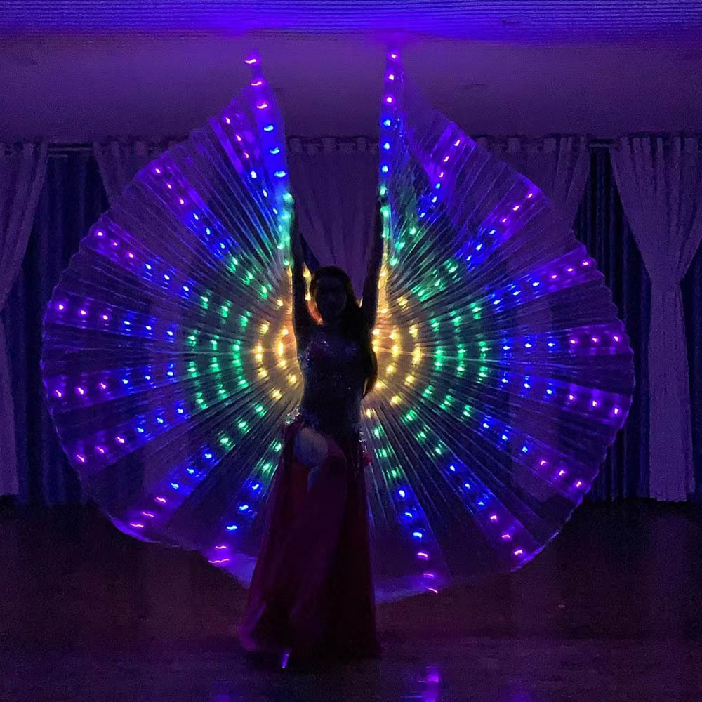 Alas luminosas LED para danza del vientre, alas de mariposa doradas, capa, accesorio para espectáculos de Halloween/Navidad, disfraz para fiestas