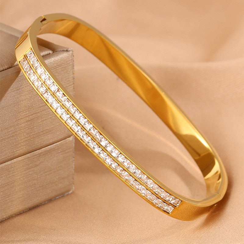 【152】Gold square double row diamond bracelet