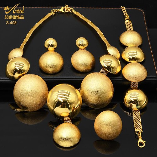 Best-selling Middle Eastern style large round bead pendant jewelry gold-plated jewelry set wedding jewelry necklace wholesale