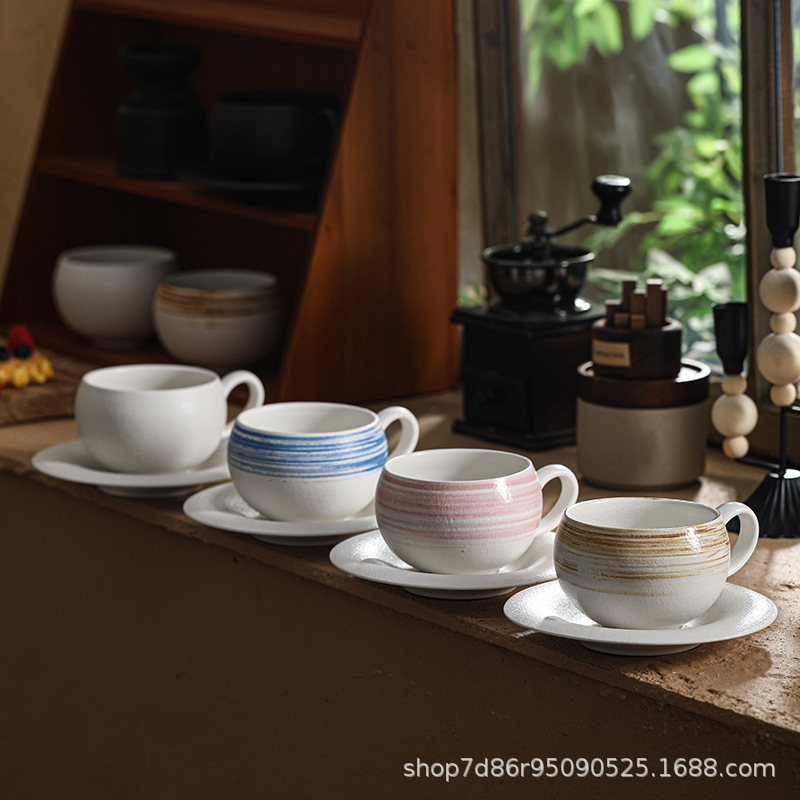 Cappuccino Egg Cup Latte Art Latte Coffee Cup and Saucer Set Retro Ceramic Cup Frosted Afternoon Tea European Style Exquisite