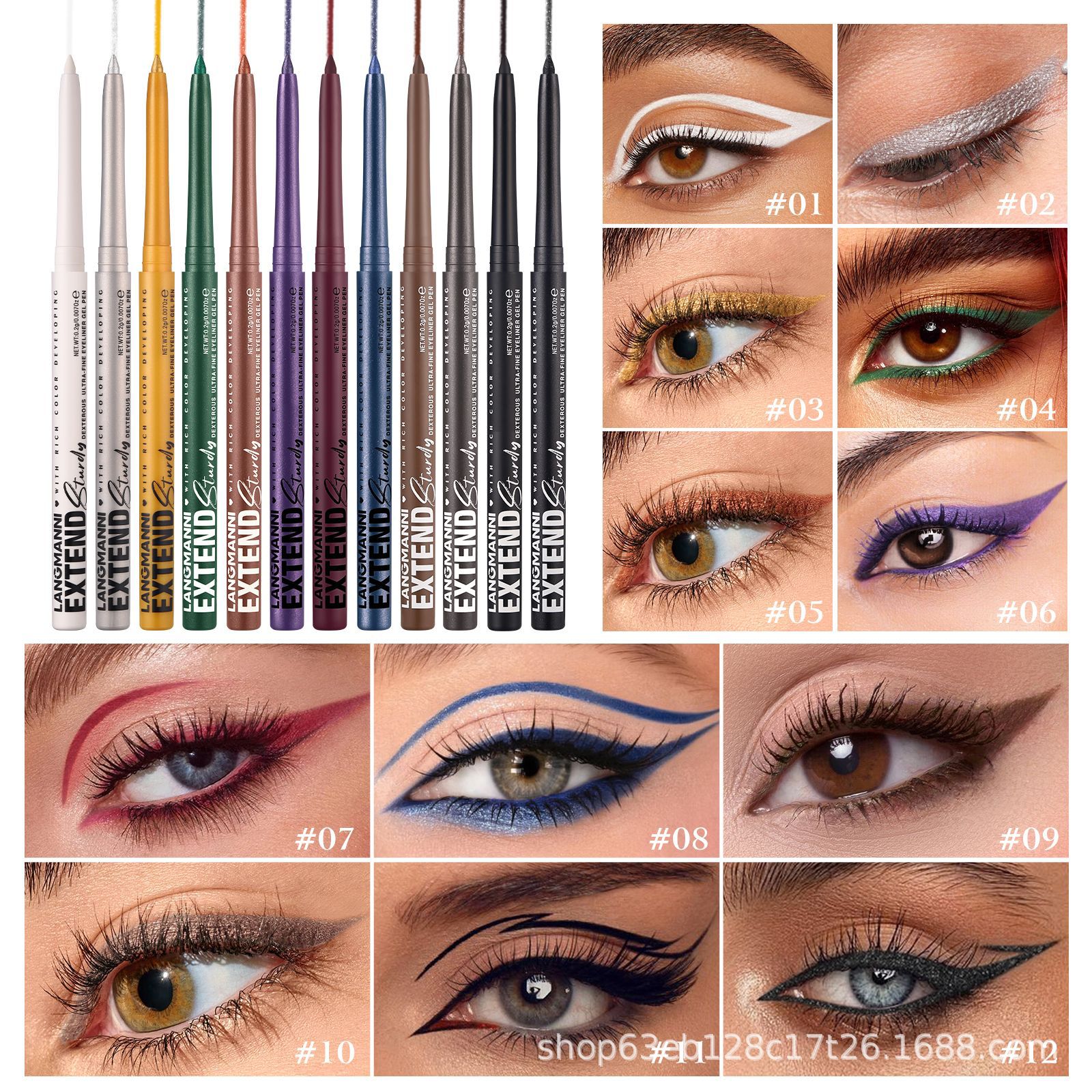 Langmanni's New Twelve-Color Single Eyeliner Gel Pen Cross-Border Exclusive Full-Hosted Temu Rotating Eyeliner Pen