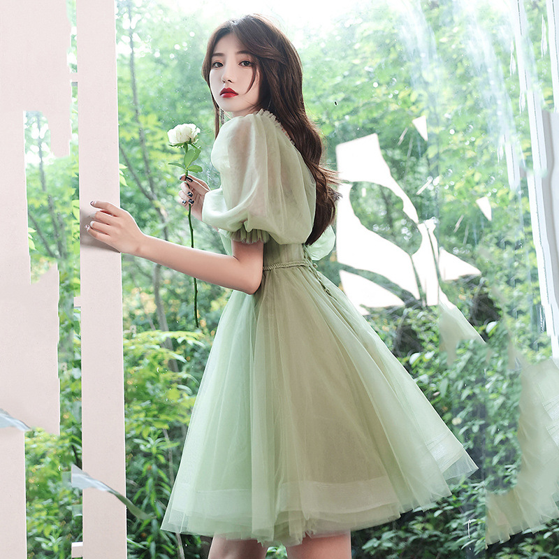Socialite birthday evening dress Princess dress daily can wear small gift dress Super fairy green dress women
