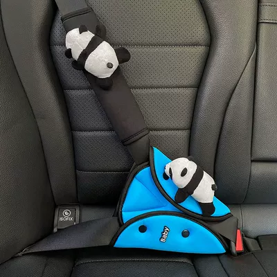 Car child seat belt Seat belt shoulder pad - two-piece-set-pa-pa-panda-blue-triangular-fixer