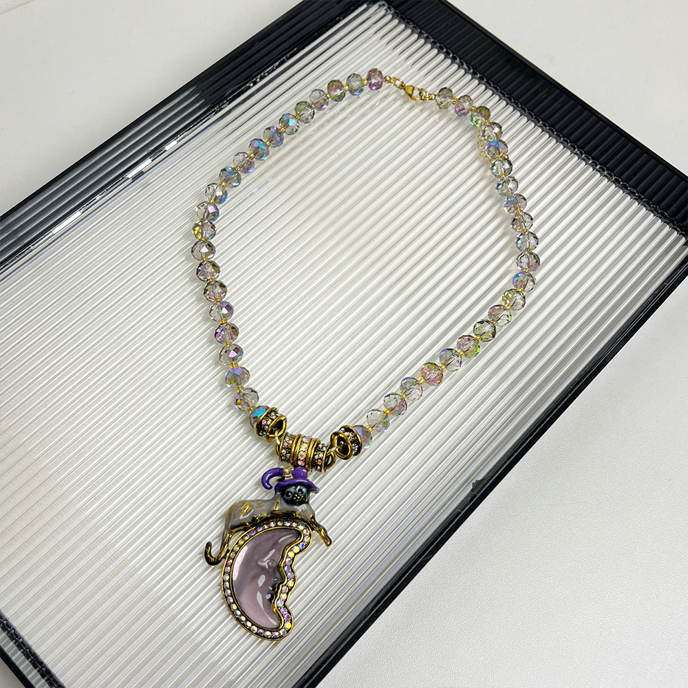 Women's Gender Exaggerated Streetwear Sun Moon Artificial Crystal Alloy Beaded Chain Pendant Necklaces Wholesale