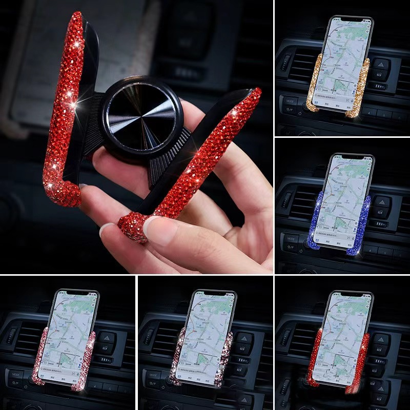 Coche transfronterizo Soporte de teléfono móvil incrustado en diamante Marco de navegación Asiento de salida de aire de doble propósito Gravedad Soporte de teléfono móvil Soporte femenino