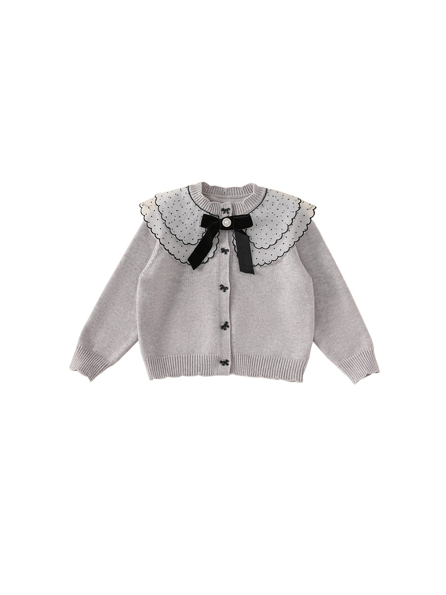 Yubao ropa infantil para niñas otoño y invierno nuevo cardigan de punto de punto para niñas arco ondulado suéter de encaje abrigo