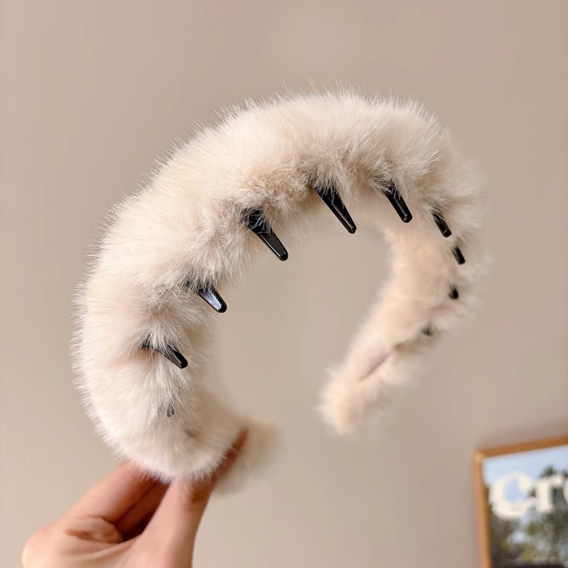 Alto cráneo de lana ondulado banda de cabello para mujeres lavado de cara maquillaje especial banda de cabello con dientes antideslizante acabado de cabello agrupado tocado