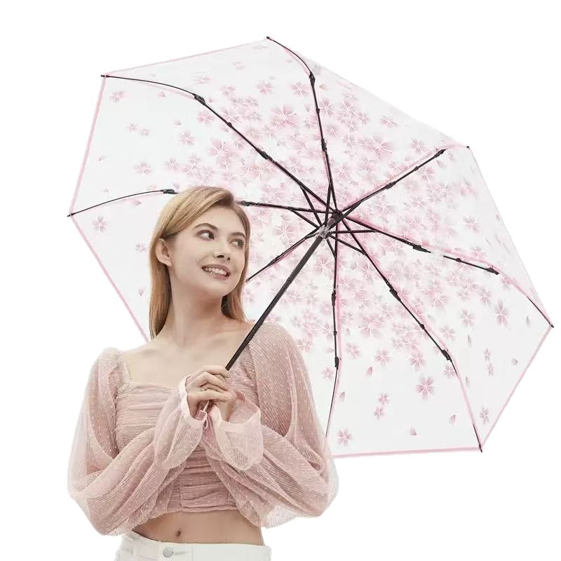 スティッチ全自動透明傘漫画アニメネット赤折り畳み三つ折り傘日除け黒ゴム学生男女傘